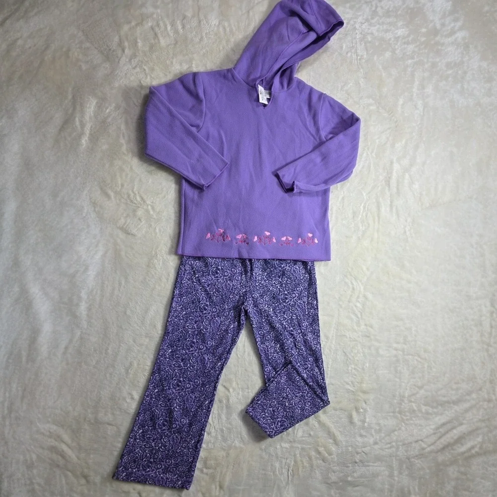 Vintage Specialty Kids Purple Fleece Hoodie Floral Pants Outfit Set 4T NWT
